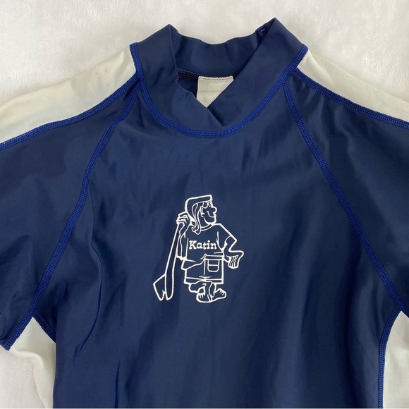 Katin USA Surf Boys Youth Rash Guard Size Large Blue White Short Sleeve USA Made - Picture 5 of 9